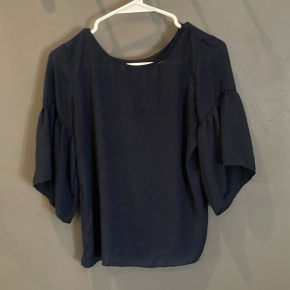 LOFT Tops - Loft size XS petite dark blue bell sleeved blouse short sleeved GUC
